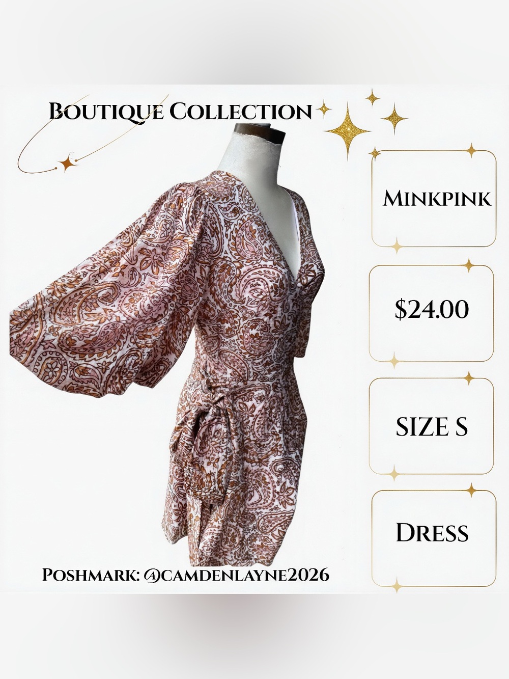 MINKPINK Taupe & Pink Paisley Wrap Mini Dress - Picture 6 of 8